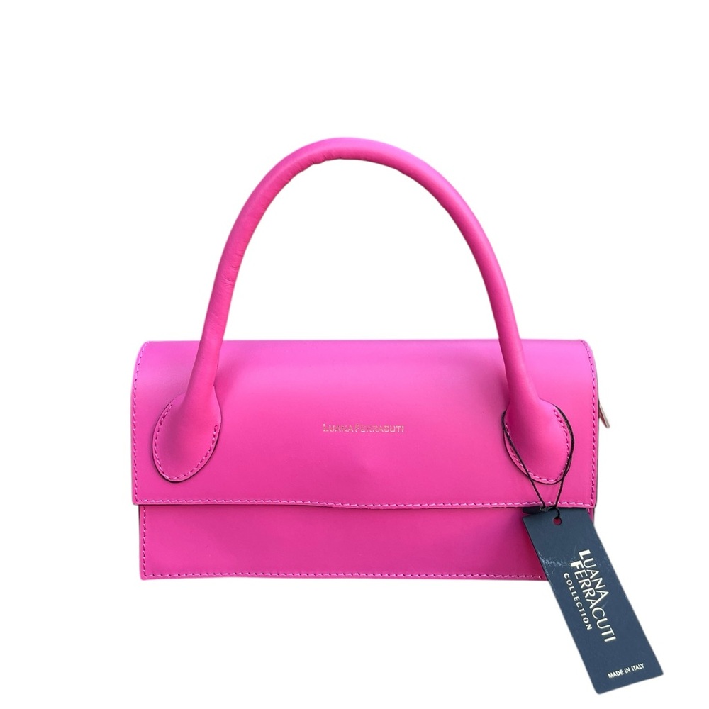 NWT Luana Ferracuti Made In Italy Fuchsia Pink Top Handle Genuine Leather Bag